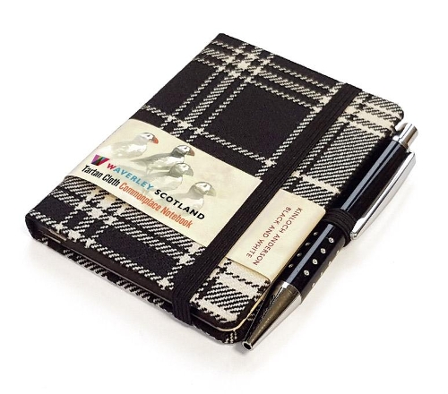 Waverley S.T. (S): Black & White Mini with Pen Pocket Genuine Tartan Cloth Commonplace Notebook